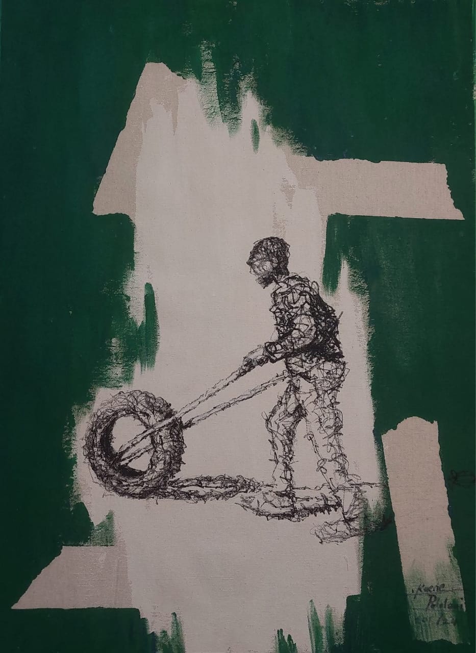 Boy Pushing a Tire
